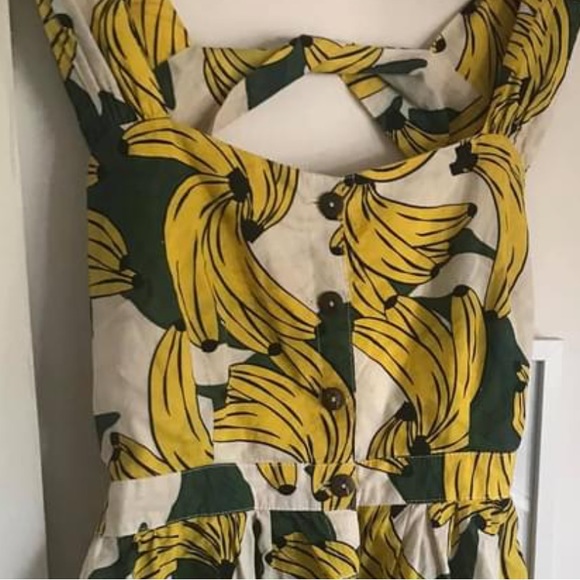 DANGERFIELD Bananas Print Yellow Cotton Fit & Flare Skater Pinafore Mini Dress - Picture 7 of 9